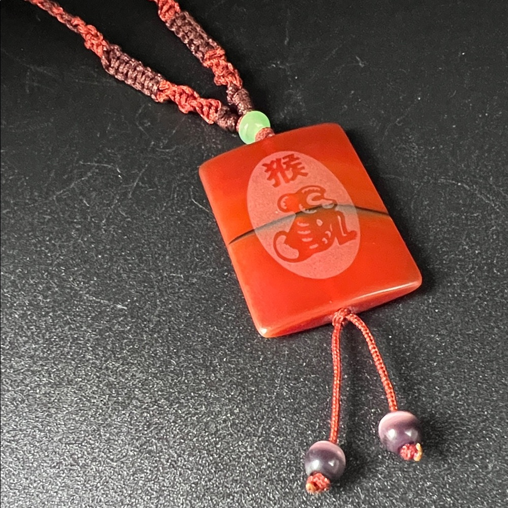Year of the Monkey, 24” Carnelian Pendant Necklace on adjustable Silk Thread